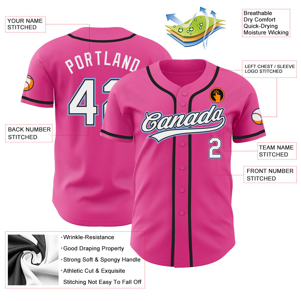 Custom Pink White Black-Light Blue Authentic Baseball Jersey