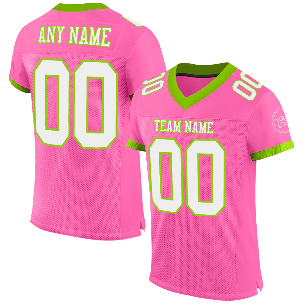 Custom Pink White-Neon Green Mesh Authentic Football Jersey Sale Online ...