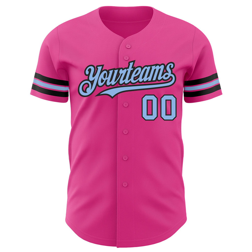 Custom Pink Light Blue-Black Authentic Baseball Jersey