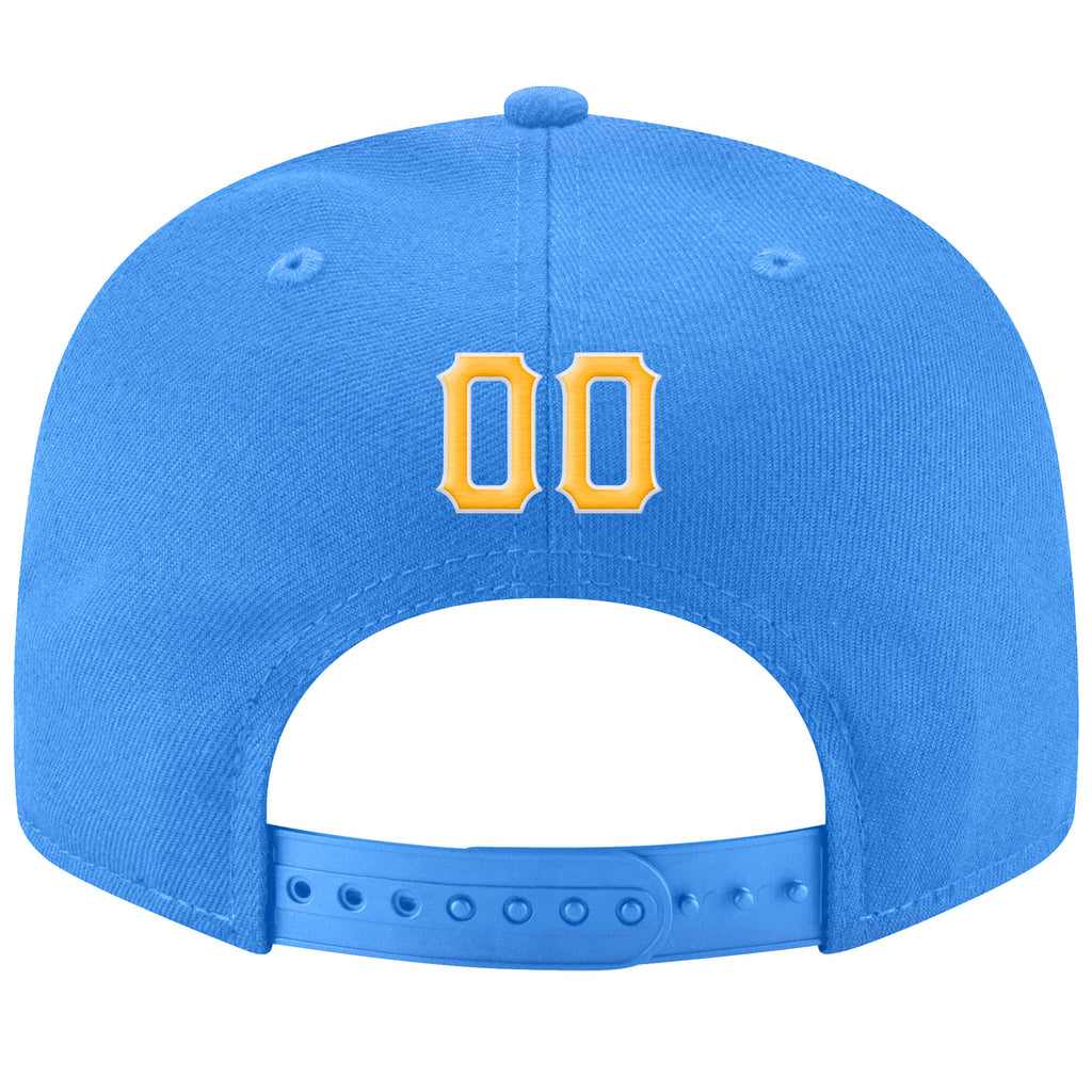 Custom Powder Blue Gold-White Stitched Adjustable Snapback Hat