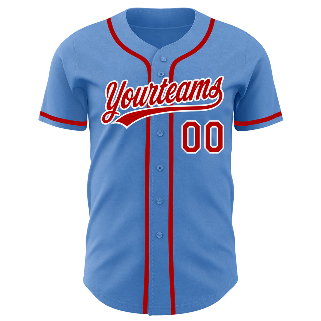 Custom Powder Blue Red-White Authentic Baseball Jersey