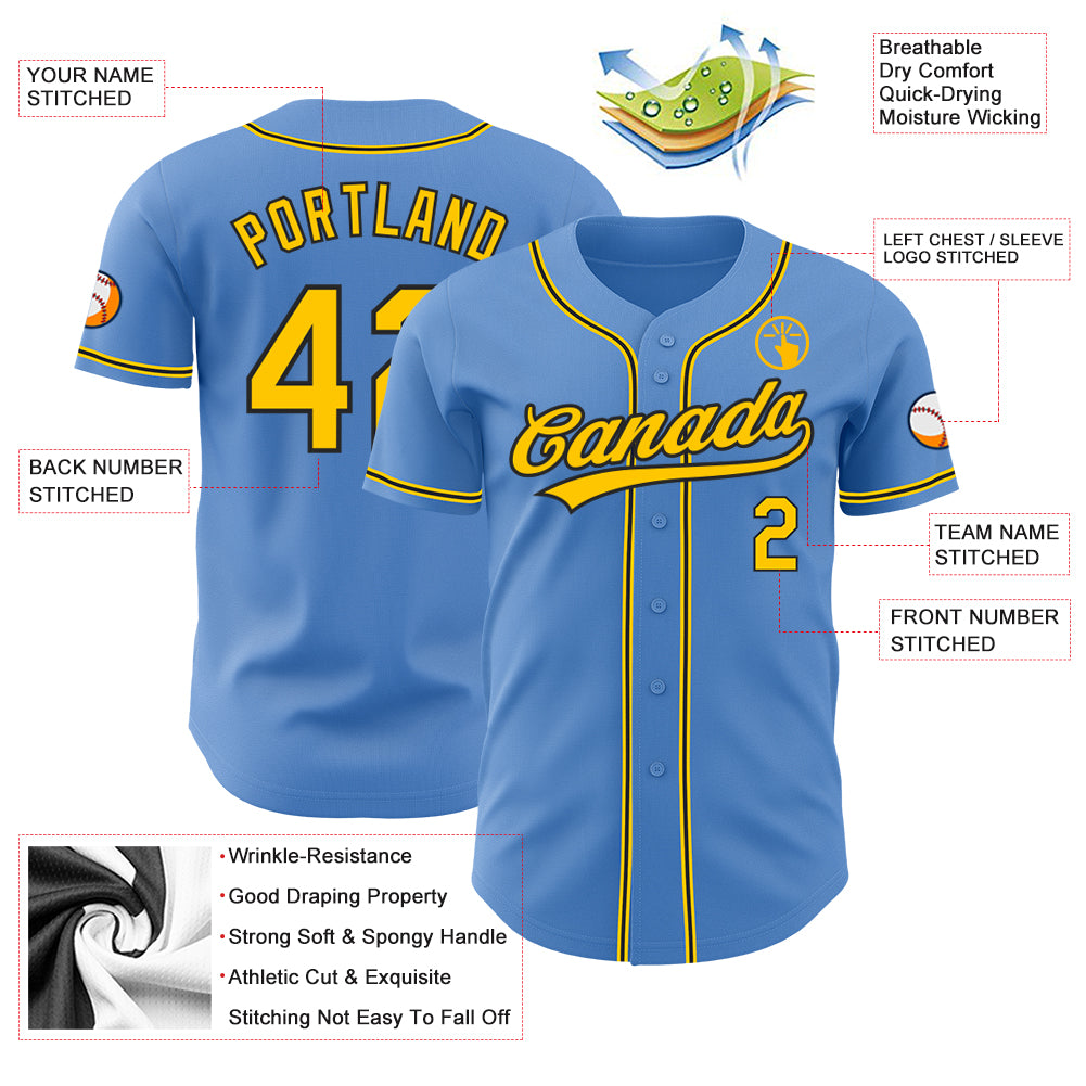 Custom Powder Blue Yellow-Black Authentic Baseball Jersey