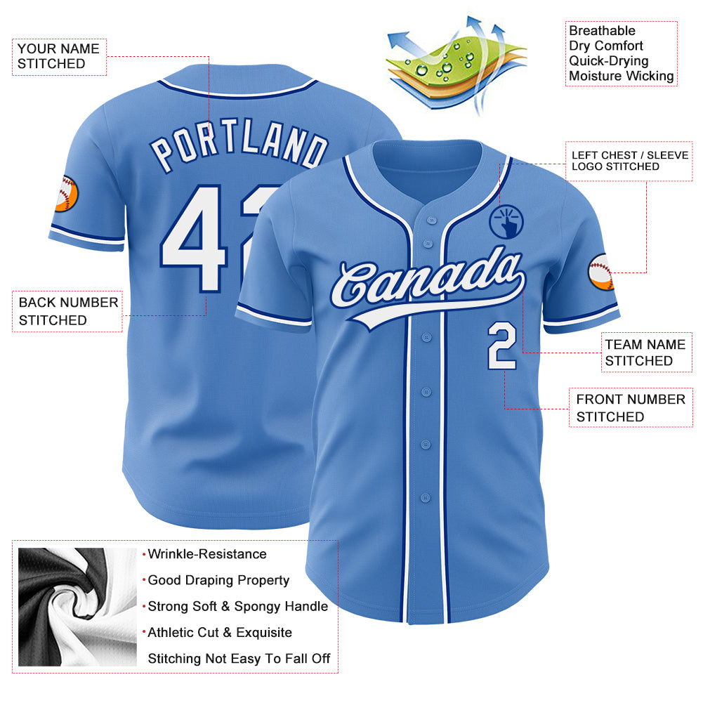 Custom Powder Blue White-Royal Authentic Baseball Jersey