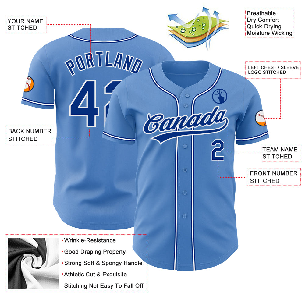 Custom Powder Blue Royal-White Authentic Baseball Jersey