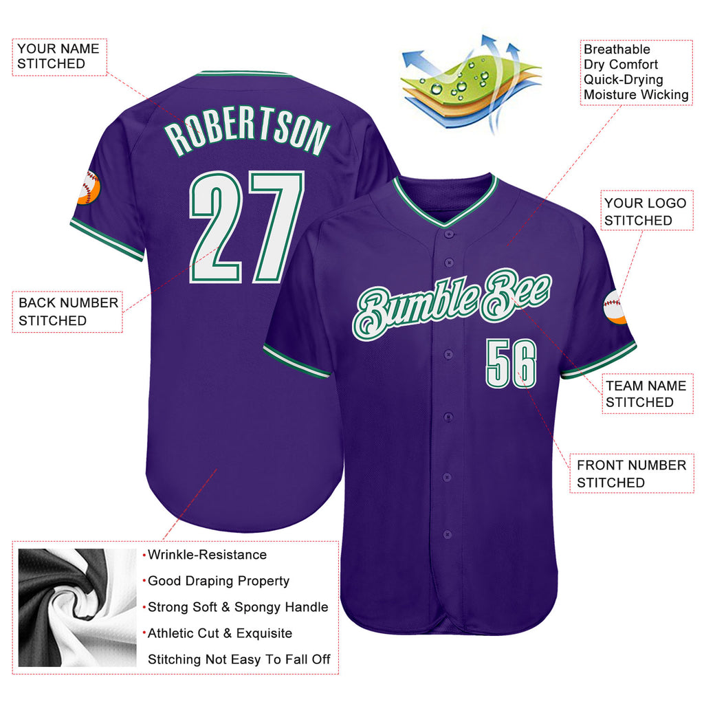 Custom Purple White-Kelly Green Authentic Baseball Jersey