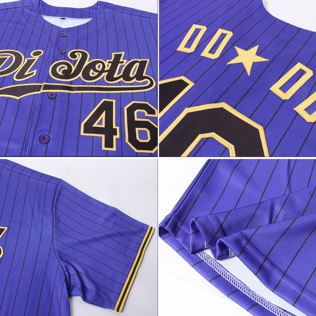 Custom Purple Black Pinstripe-Gold Authentic Baseball Jersey