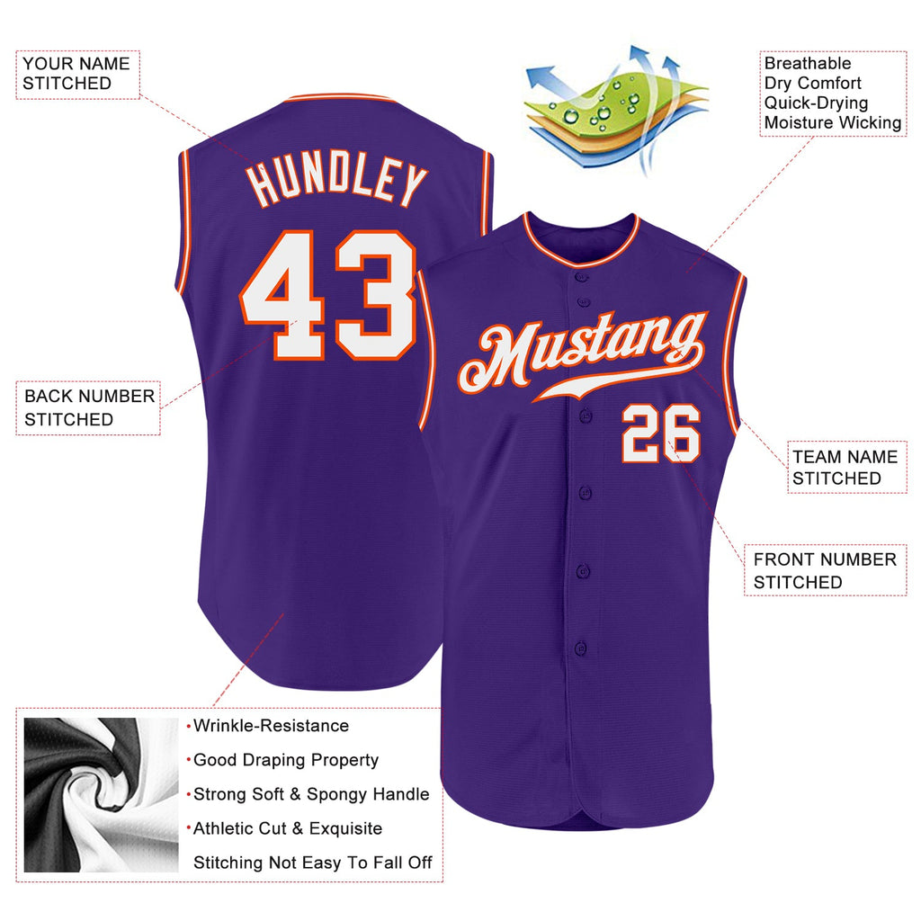 Custom Purple White-Orange Authentic Sleeveless Baseball Jersey