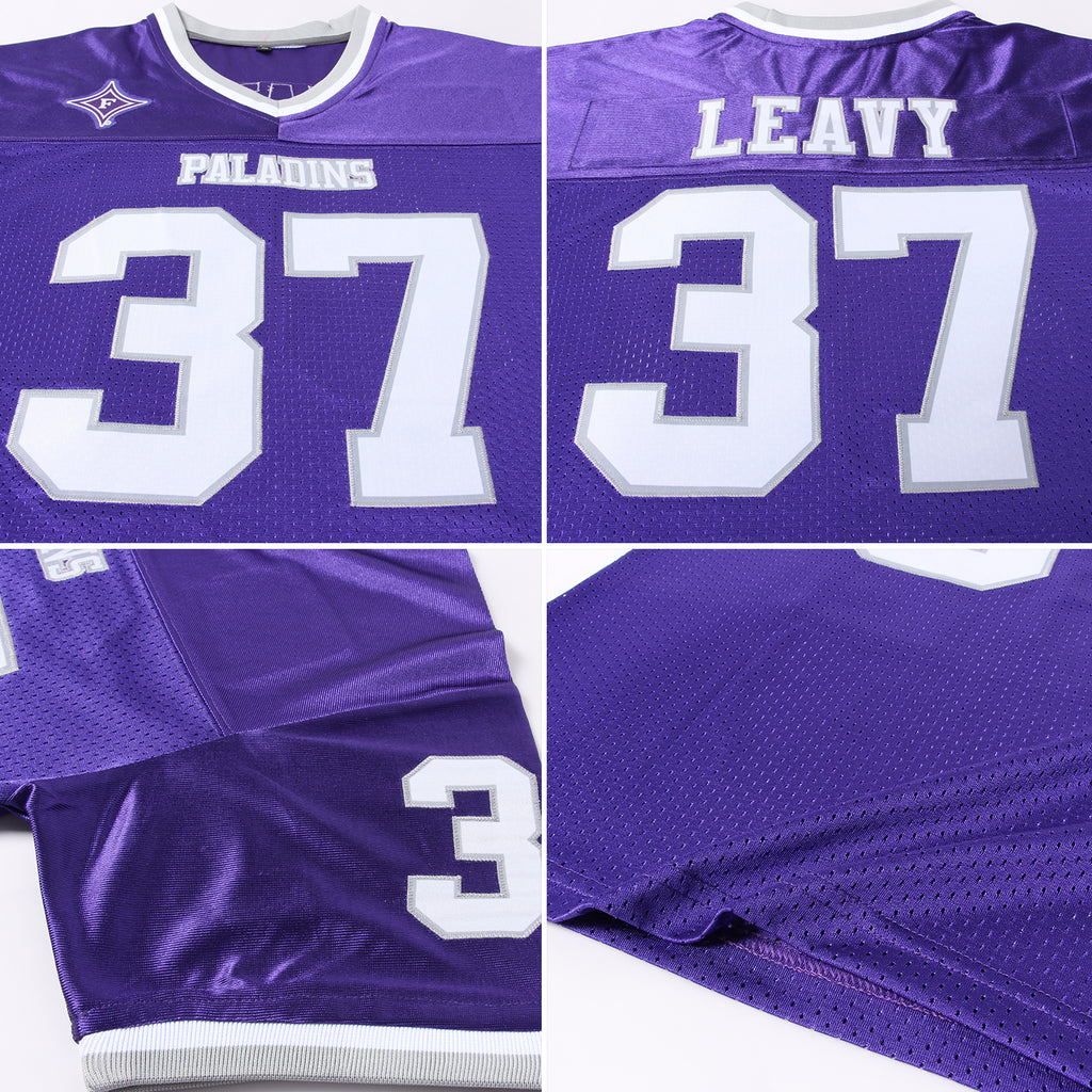 Custom Purple White-Gray Mesh Authentic Throwback Football Jersey