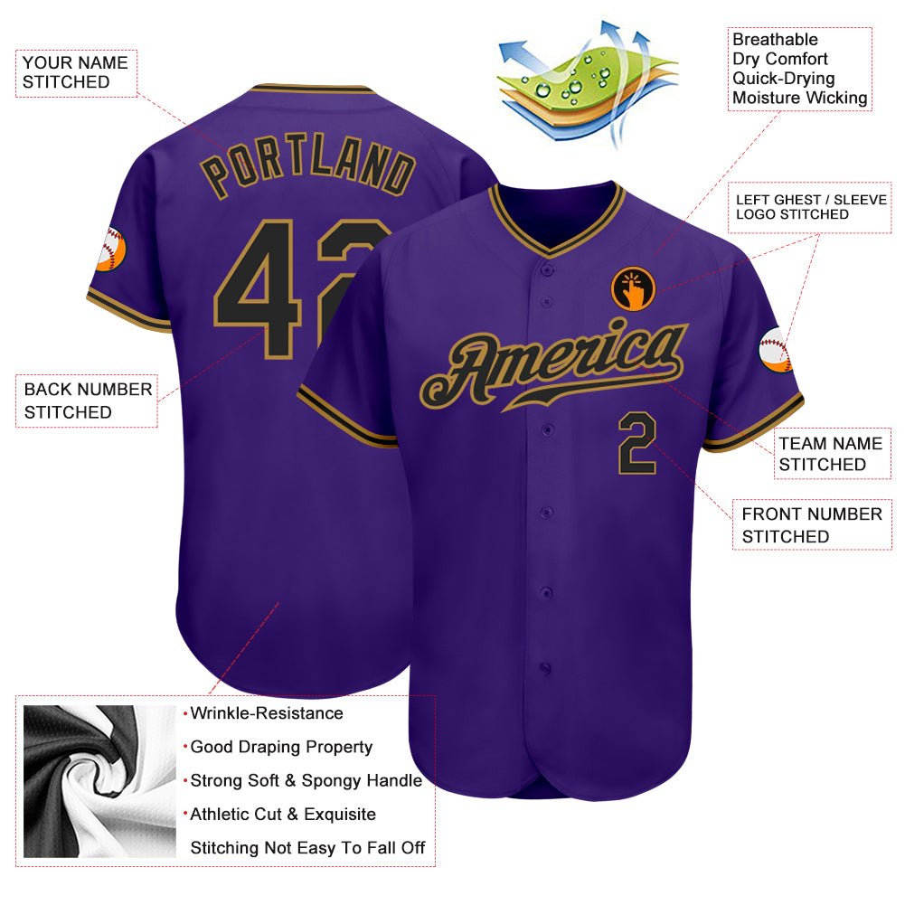 Custom Purple Black-Old Gold Authentic Baseball Jersey