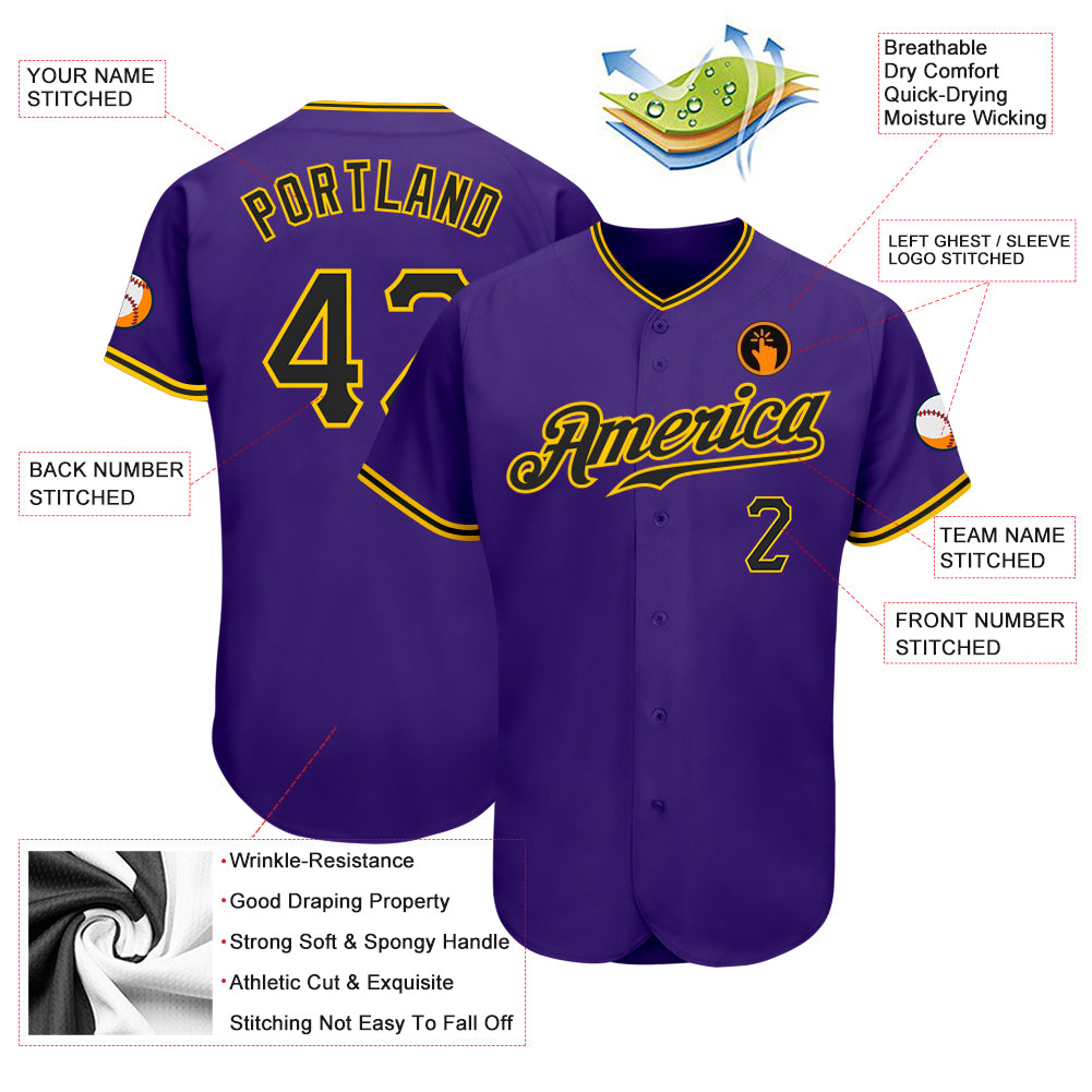 Custom Purple Black-Gold Authentic Baseball Jersey