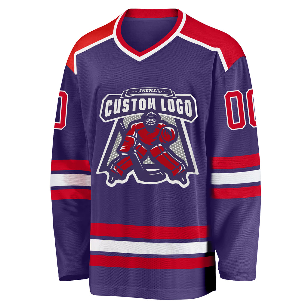 Custom Purple Red-White Hockey Jersey