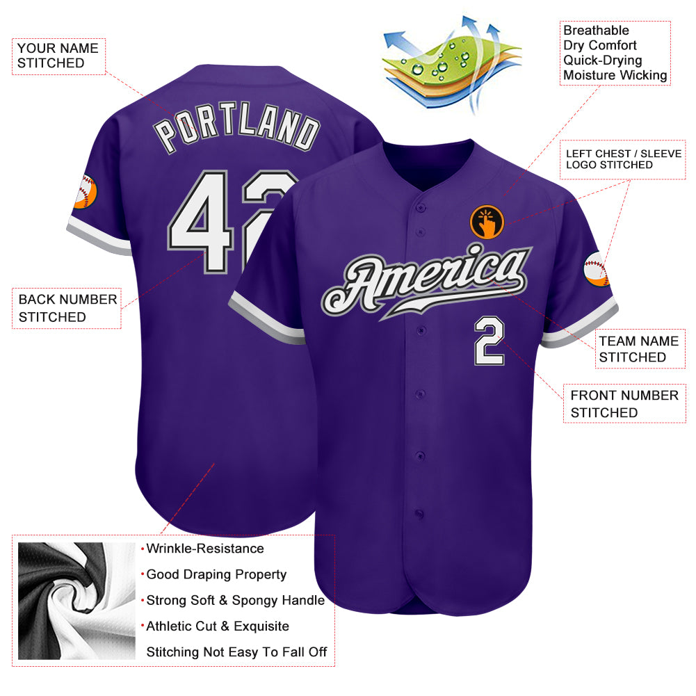 Custom Purple White Black-Gray Authentic Baseball Jersey