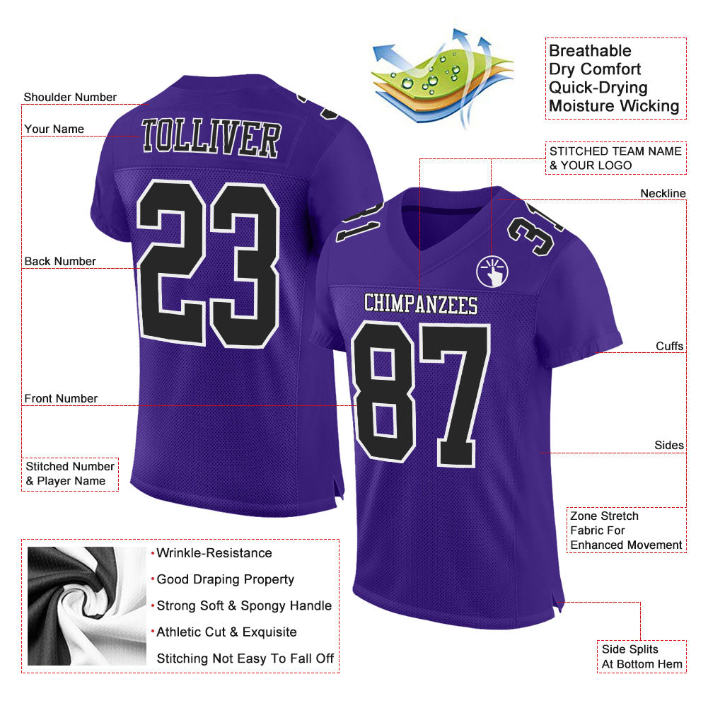 Custom Purple Black-White Mesh Authentic Football Jersey