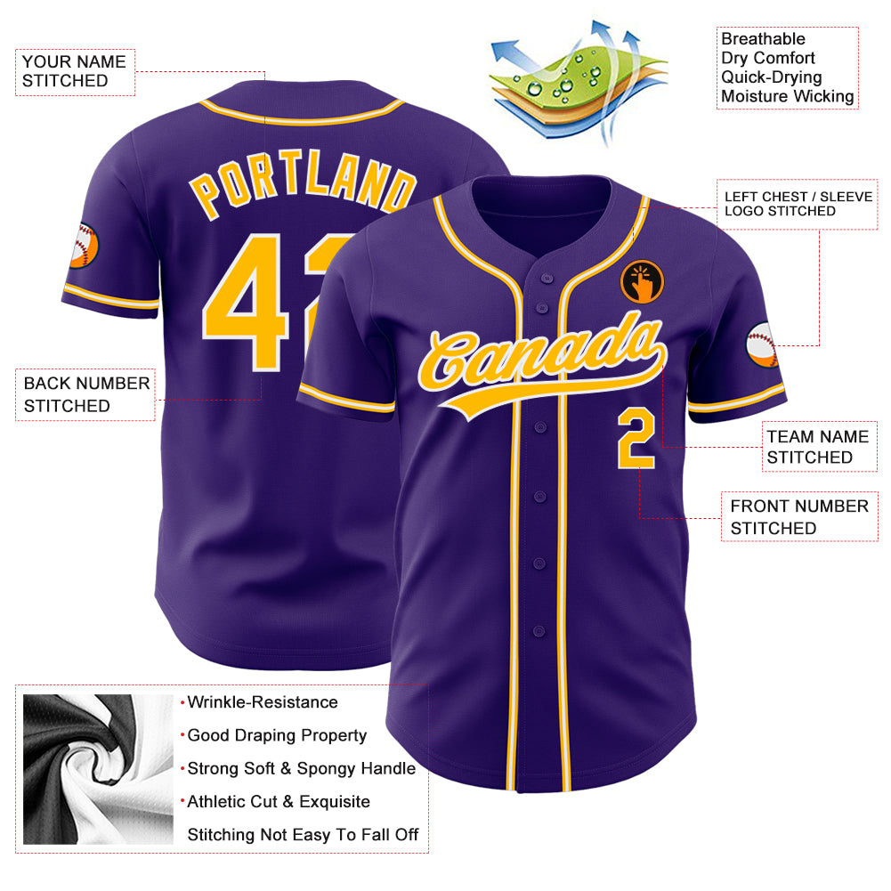 Custom Purple Gold-White Authentic Baseball Jersey