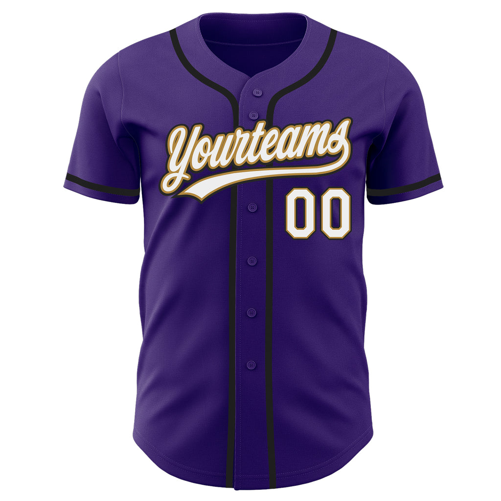 Custom Purple White Old Gold-Black Authentic Baseball Jersey