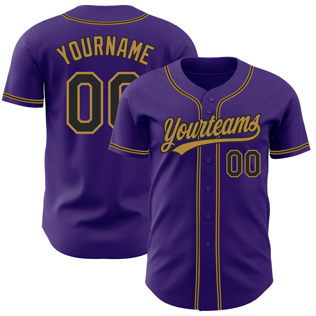 Custom Purple Black-Old Gold Authentic Baseball Jersey