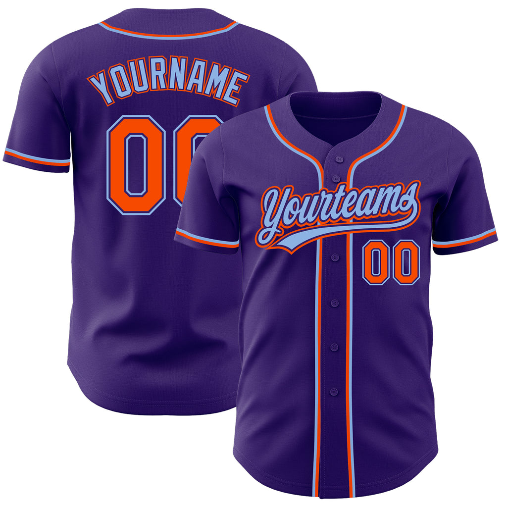 Custom Purple Orange-Light Blue Authentic Baseball Jersey