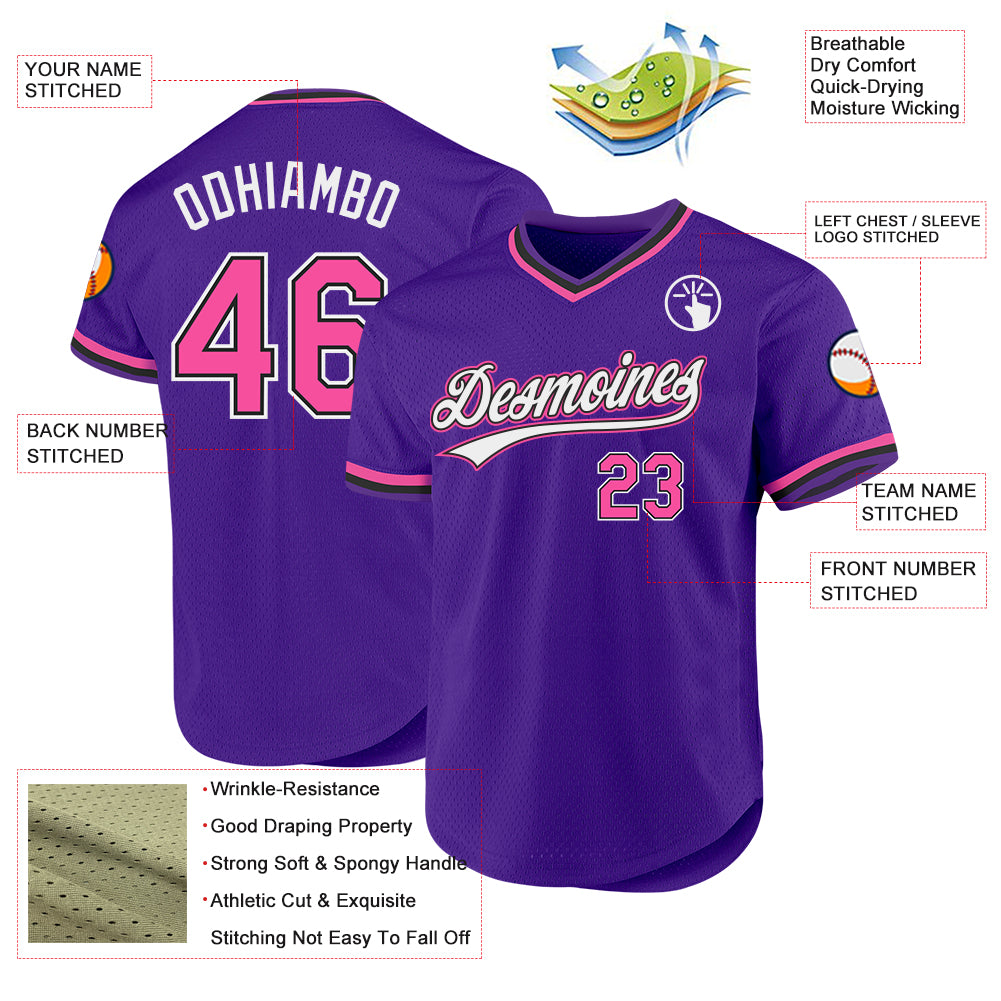 Custom Purple Pink-Black Authentic Throwback Baseball Jersey