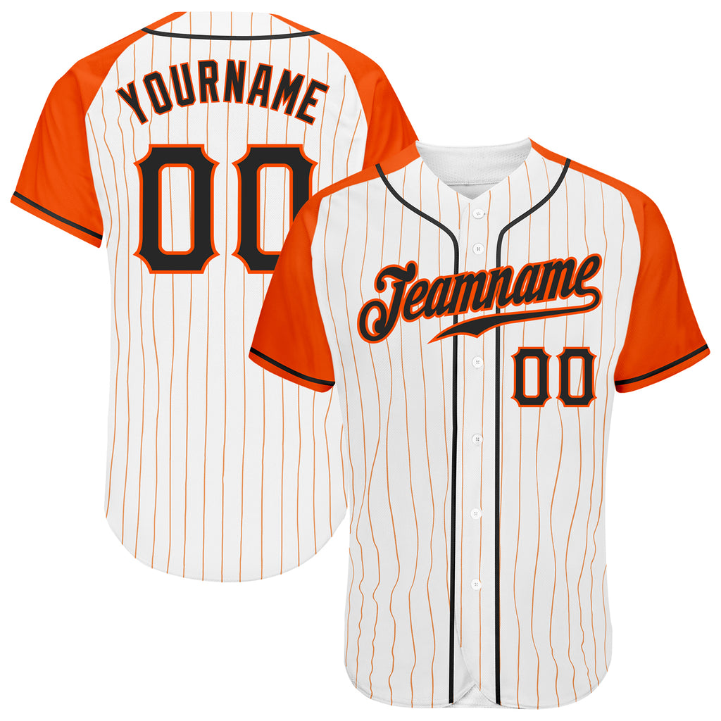 Custom White Orange Pinstripe Black-Orange Authentic Raglan Sleeves Baseball Jersey