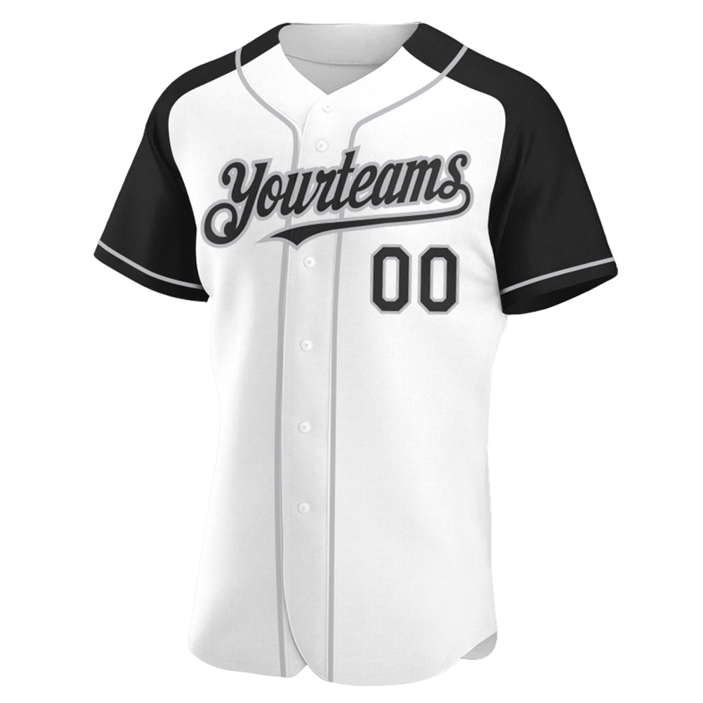 Custom White Black-Gray Authentic Raglan Sleeves Baseball Jersey