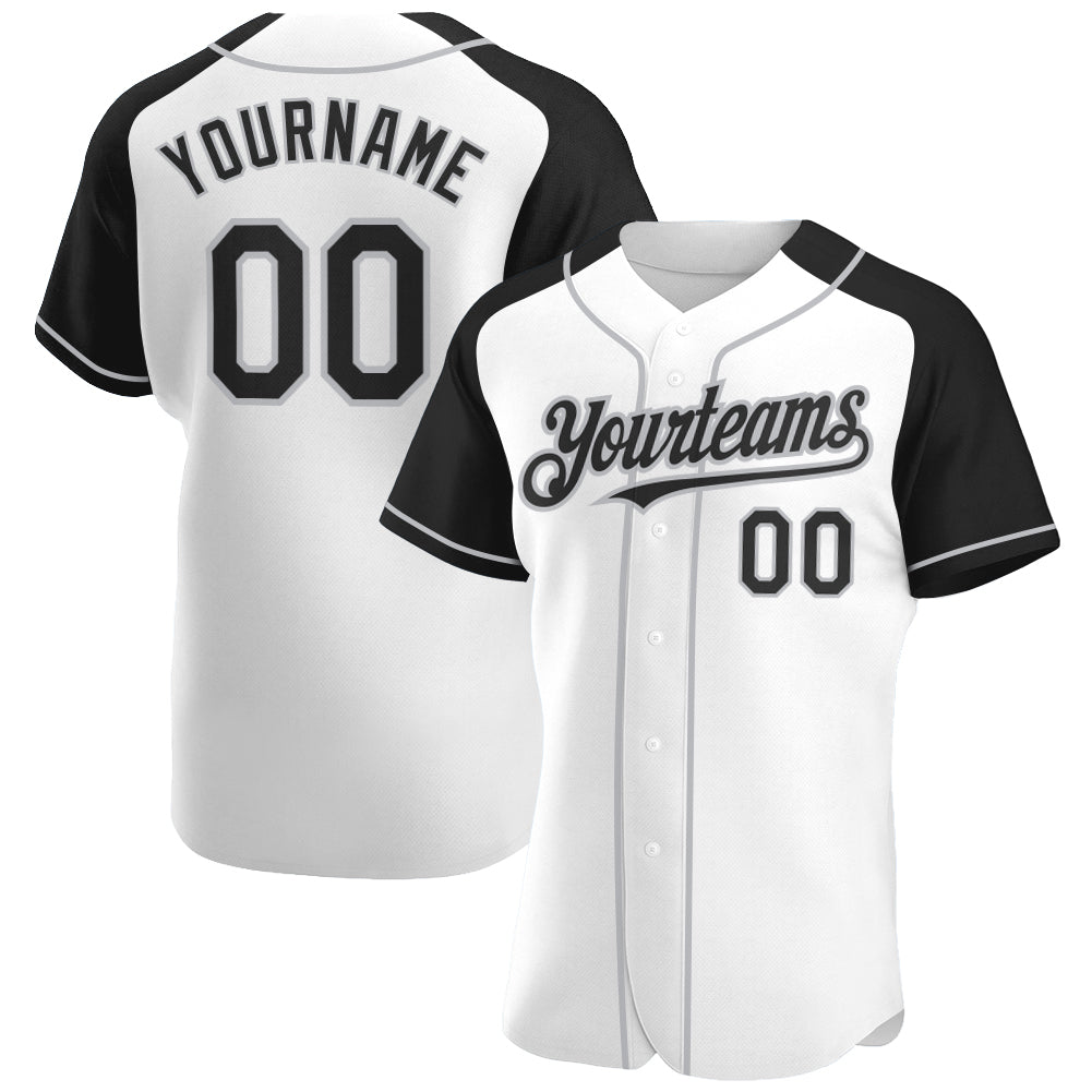 Custom White Black-Gray Authentic Raglan Sleeves Baseball Jersey
