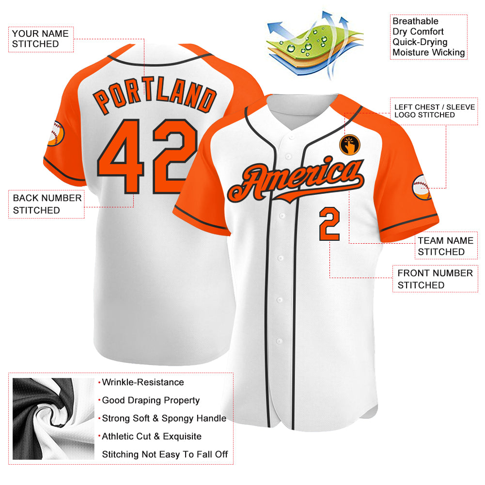 Custom White Orange-Black Authentic Raglan Sleeves Baseball Jersey