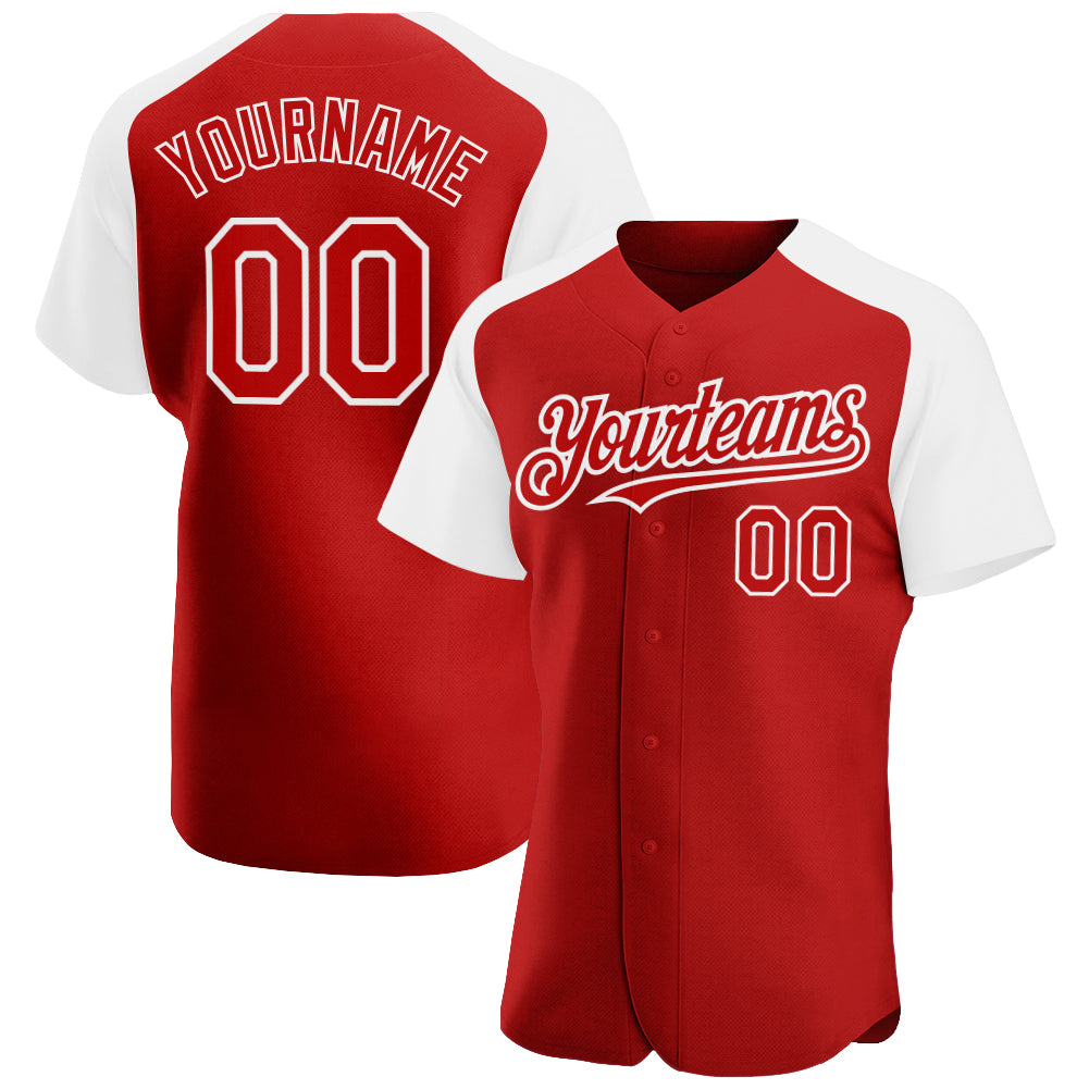 Custom Red White Authentic Raglan Sleeves Baseball Jersey