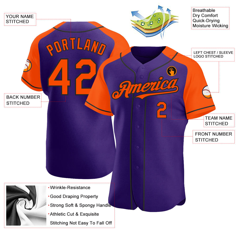 Custom Purple Orange-Black Authentic Raglan Sleeves Baseball Jersey