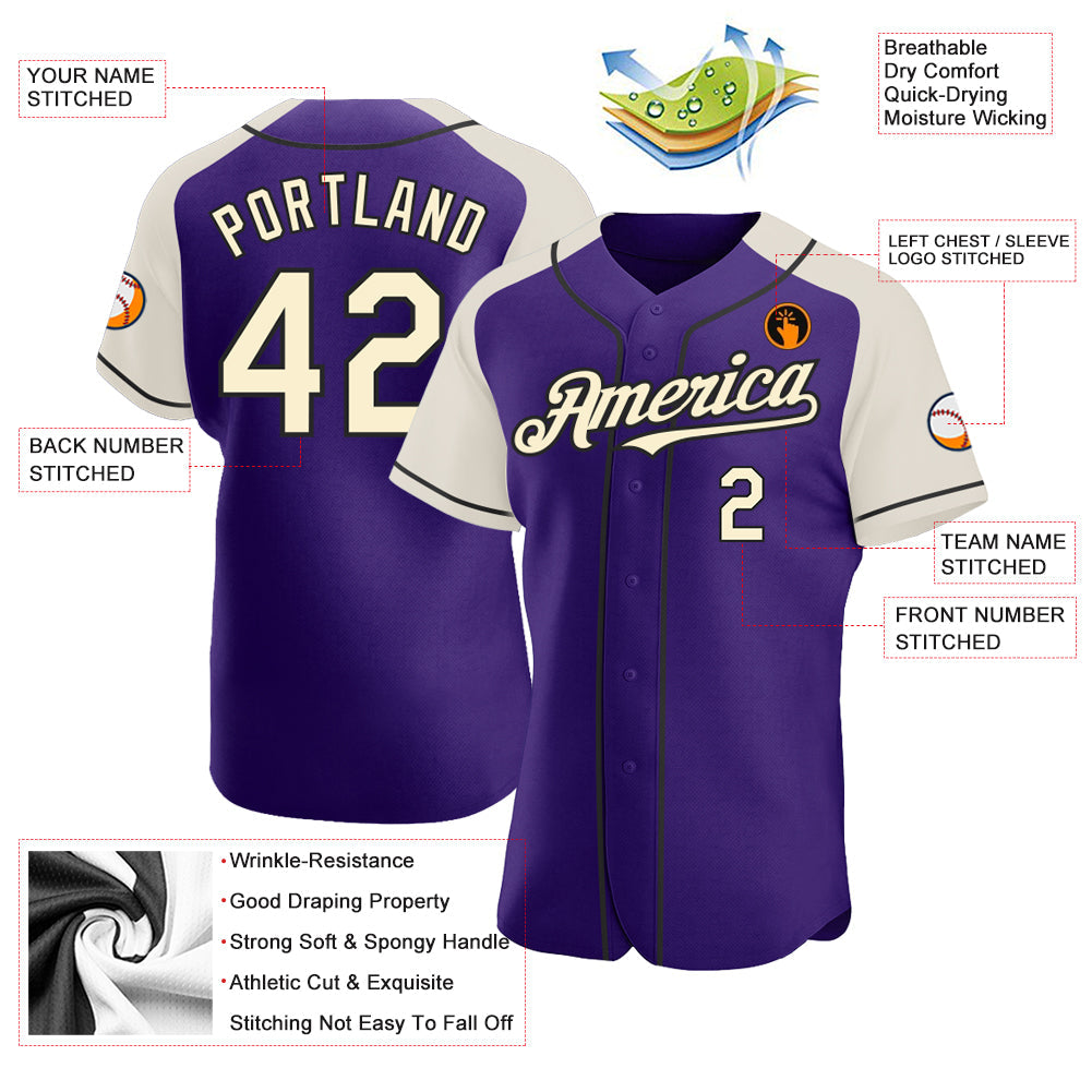 Custom Purple Cream-Black Authentic Raglan Sleeves Baseball Jersey