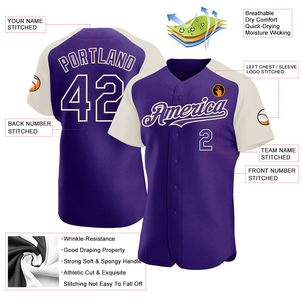 Custom Purple Cream Authentic Raglan Sleeves Baseball Jersey