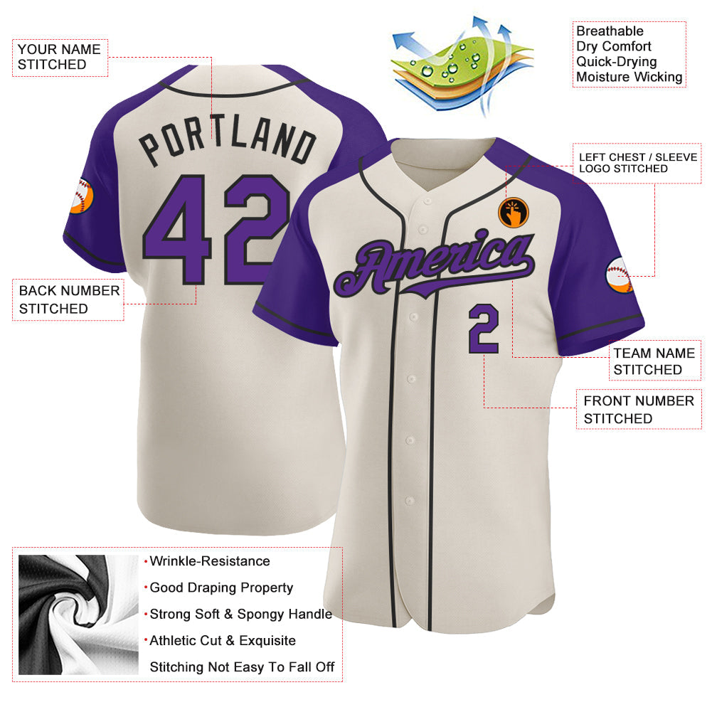 Custom Cream Purple-Black Authentic Raglan Sleeves Baseball Jersey