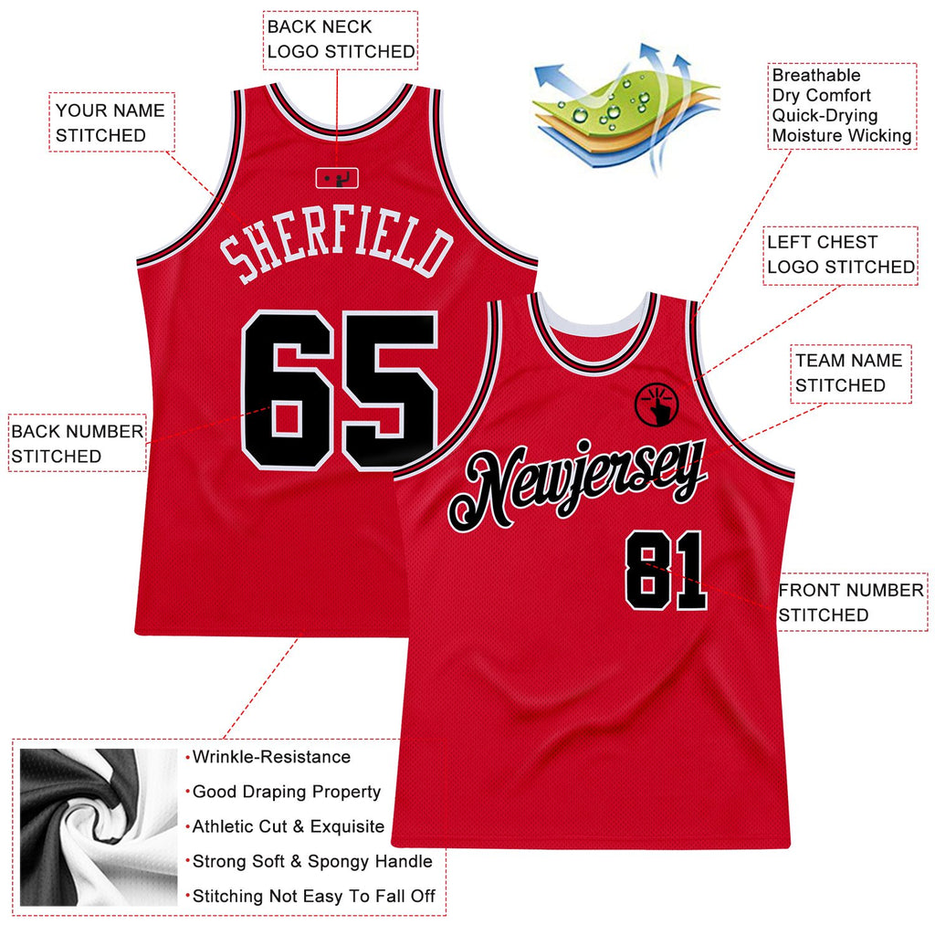 Custom Red Black-Red Authentic Throwback Basketball Jersey