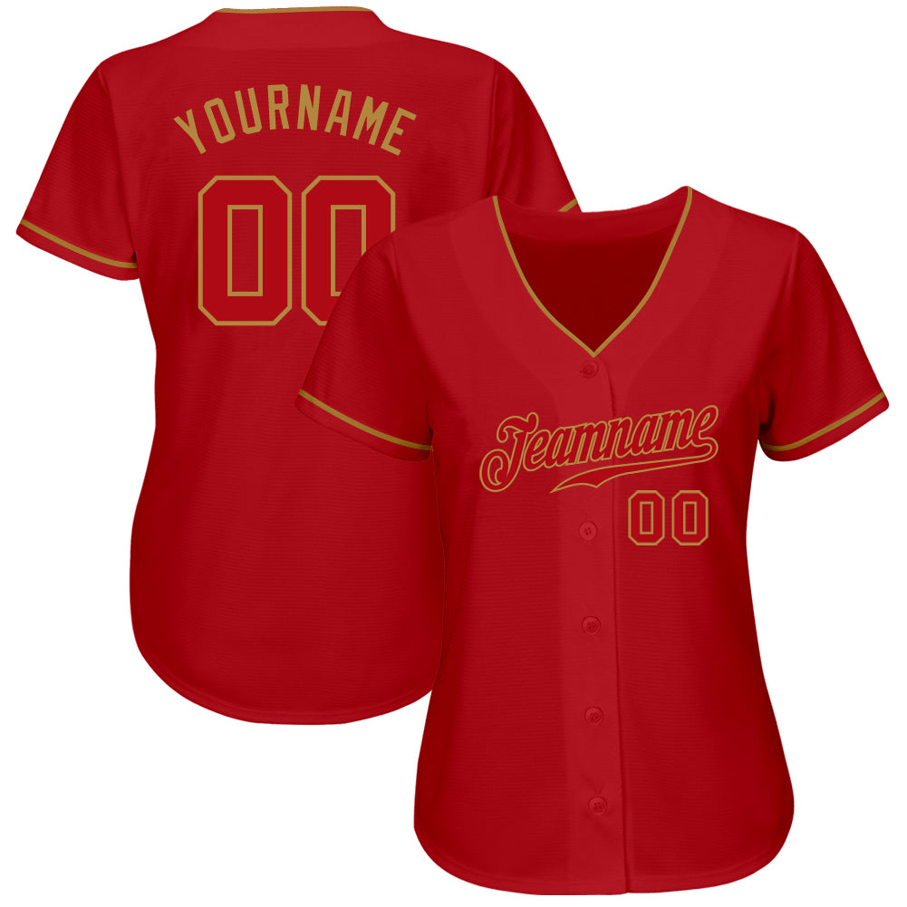 Custom Red Red-Old Gold Authentic Baseball Jersey