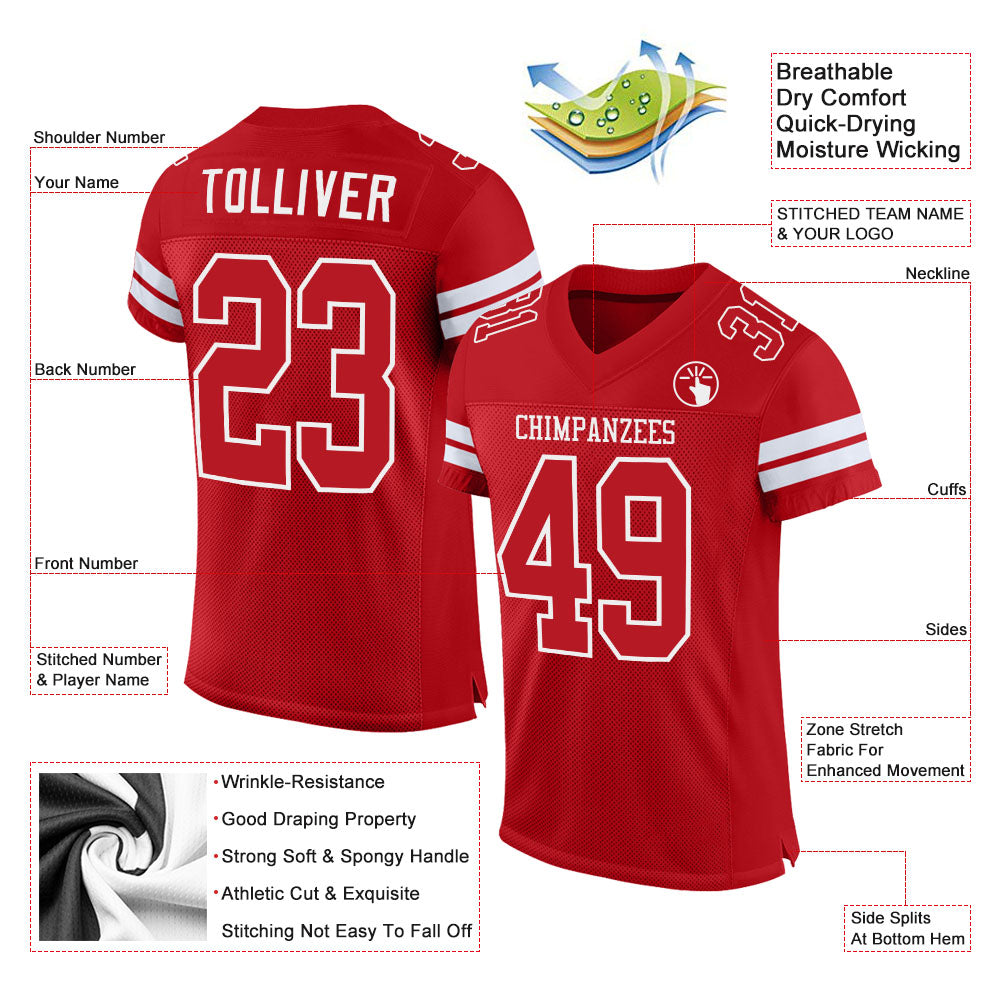 Custom Red Red-White Mesh Authentic Football Jersey