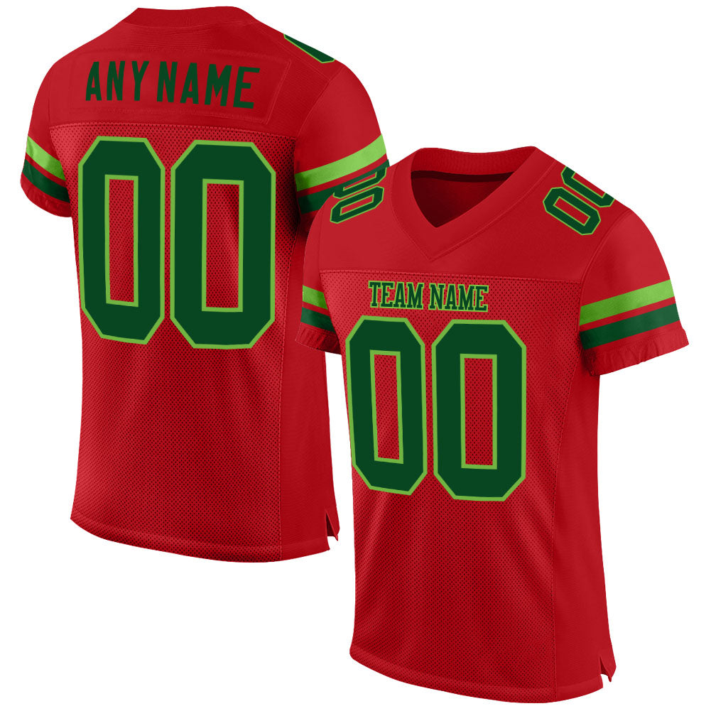 Custom Red Green-Neon Green Mesh Authentic Football Jersey