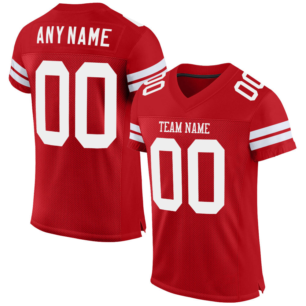 Custom Red White Mesh Authentic Football Jersey