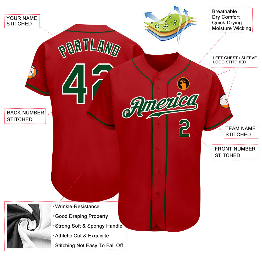 Custom Red Green-White Authentic Baseball Jersey