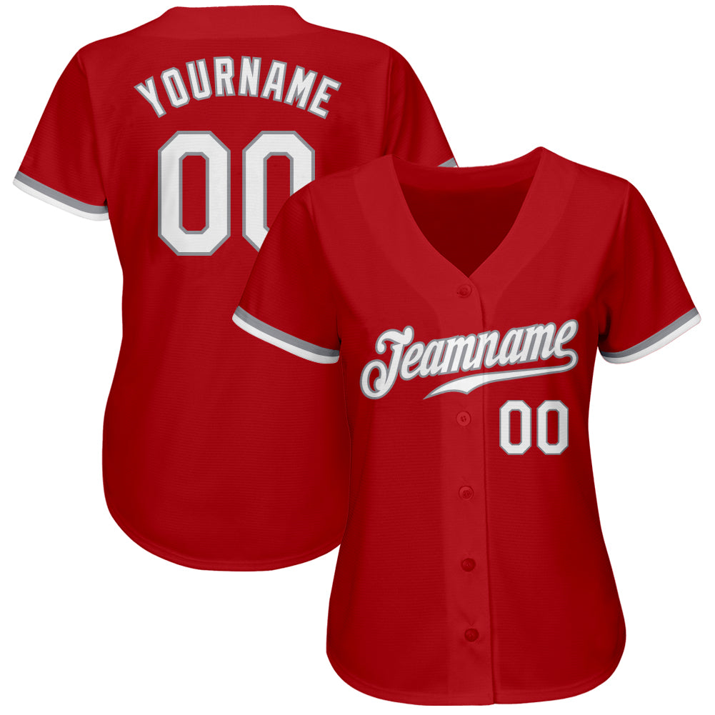 Custom Red White-Gray Authentic Baseball Jersey