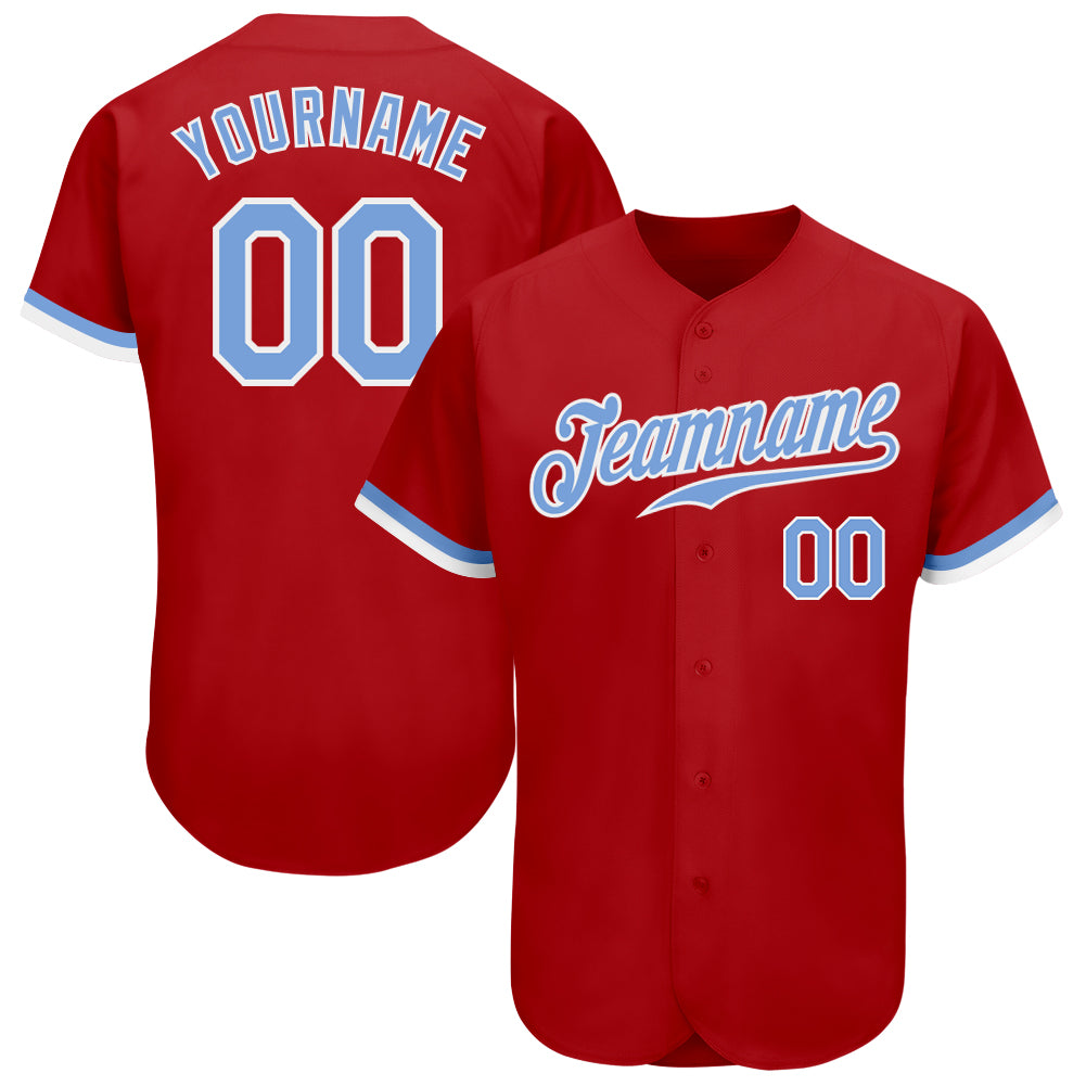Custom Red Light Blue-White Authentic Baseball Jersey