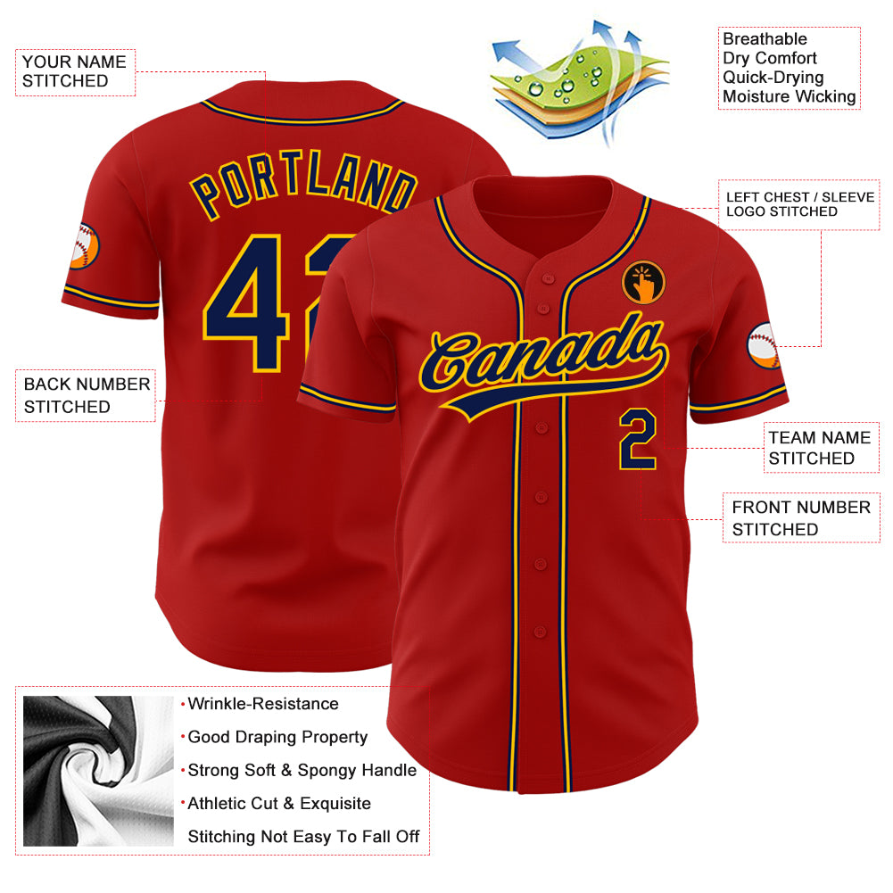 Custom Red Navy-Gold Authentic Baseball Jersey