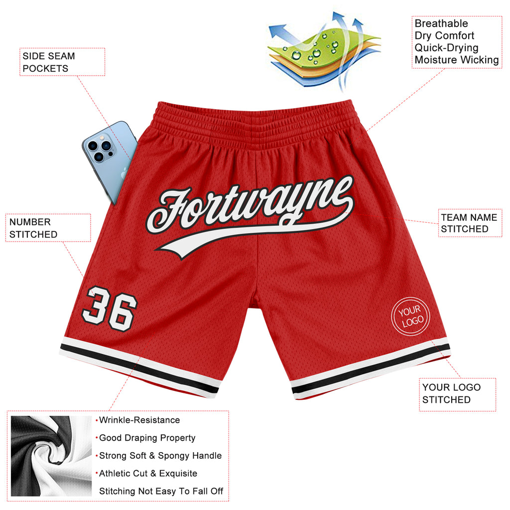 Custom Red White-Black Authentic Throwback Basketball Shorts