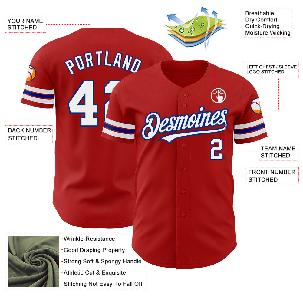 Custom Red White-Royal Authentic Baseball Jersey