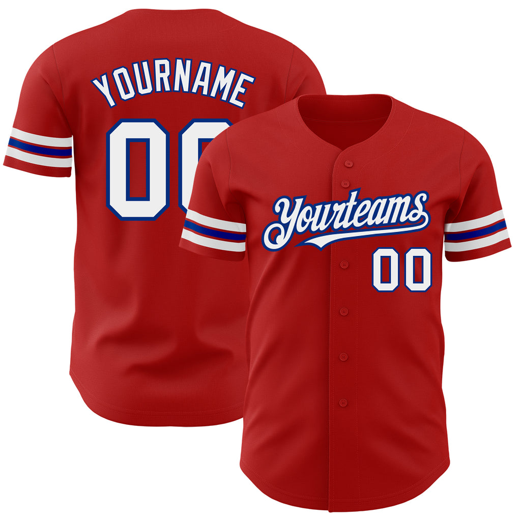 Custom Red White-Royal Authentic Baseball Jersey