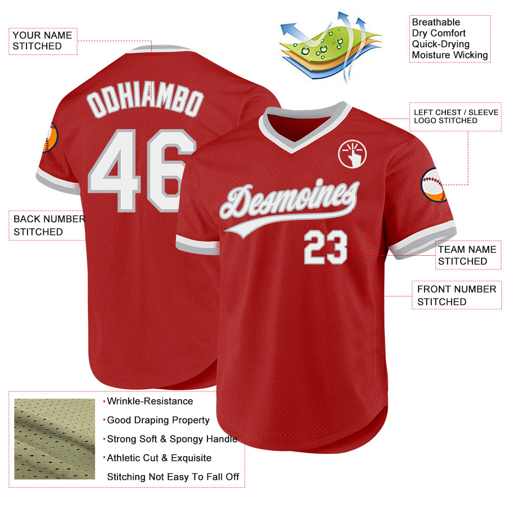 Custom Red White-Gray Authentic Throwback Baseball Jersey