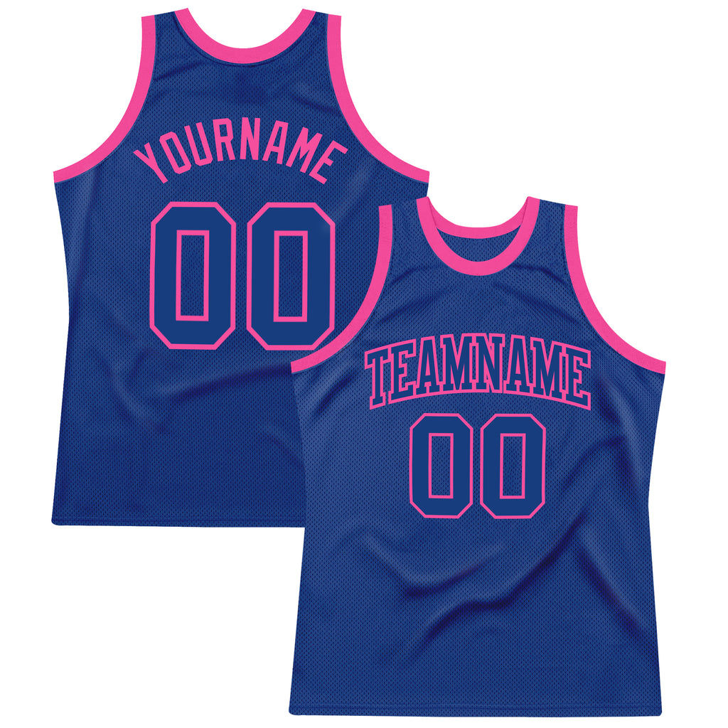 Custom Royal Royal-Pink Authentic Throwback Basketball Jersey