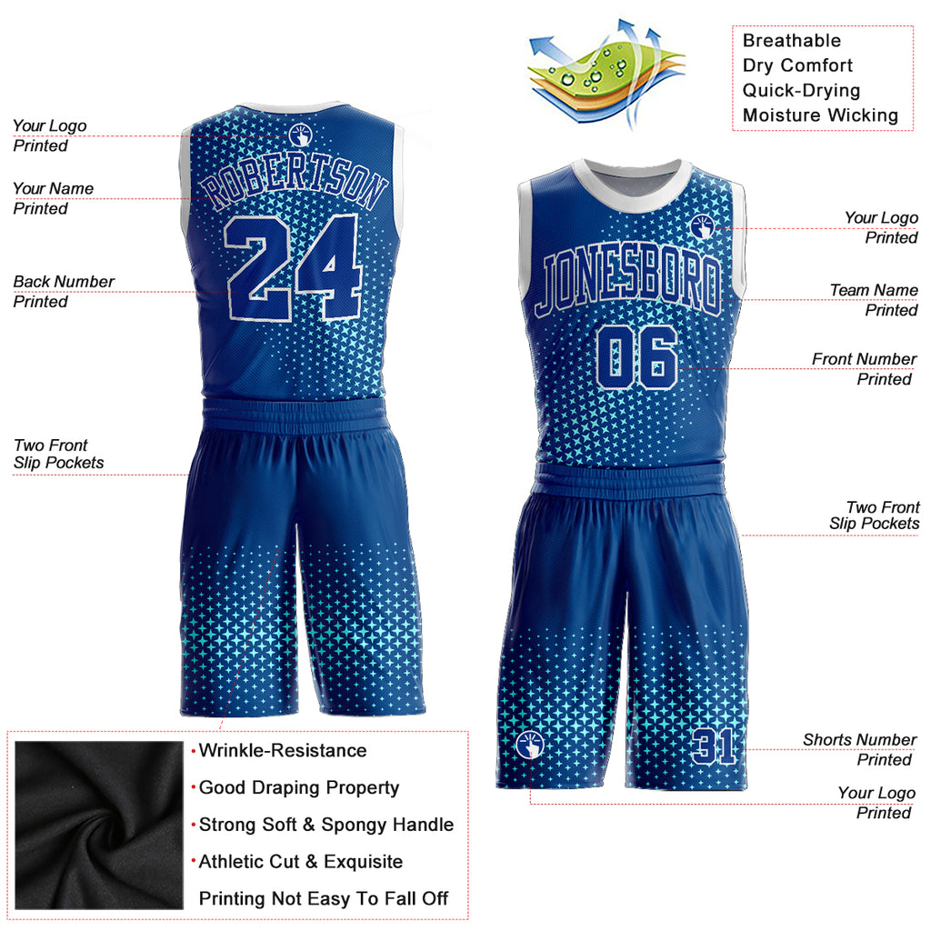 Custom Royal Royal-Teal Round Neck Sublimation Basketball Suit Jersey
