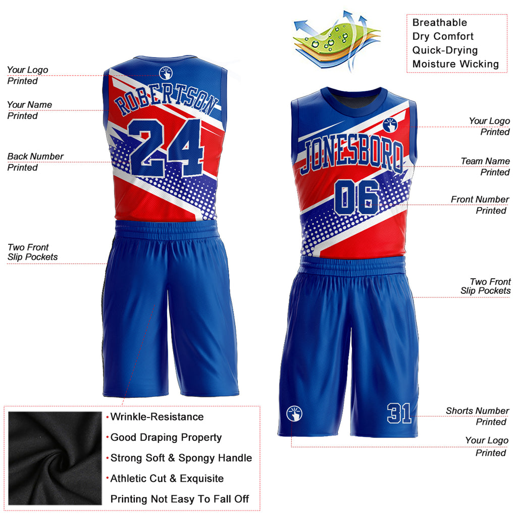 Custom Royal Royal-Red Round Neck Sublimation Basketball Suit Jersey