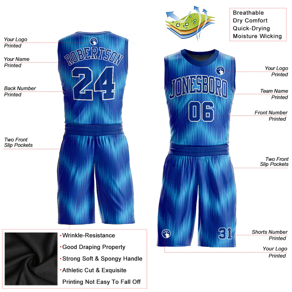 Custom Blue Royal-Light Blue Round Neck Sublimation Basketball Suit Jersey