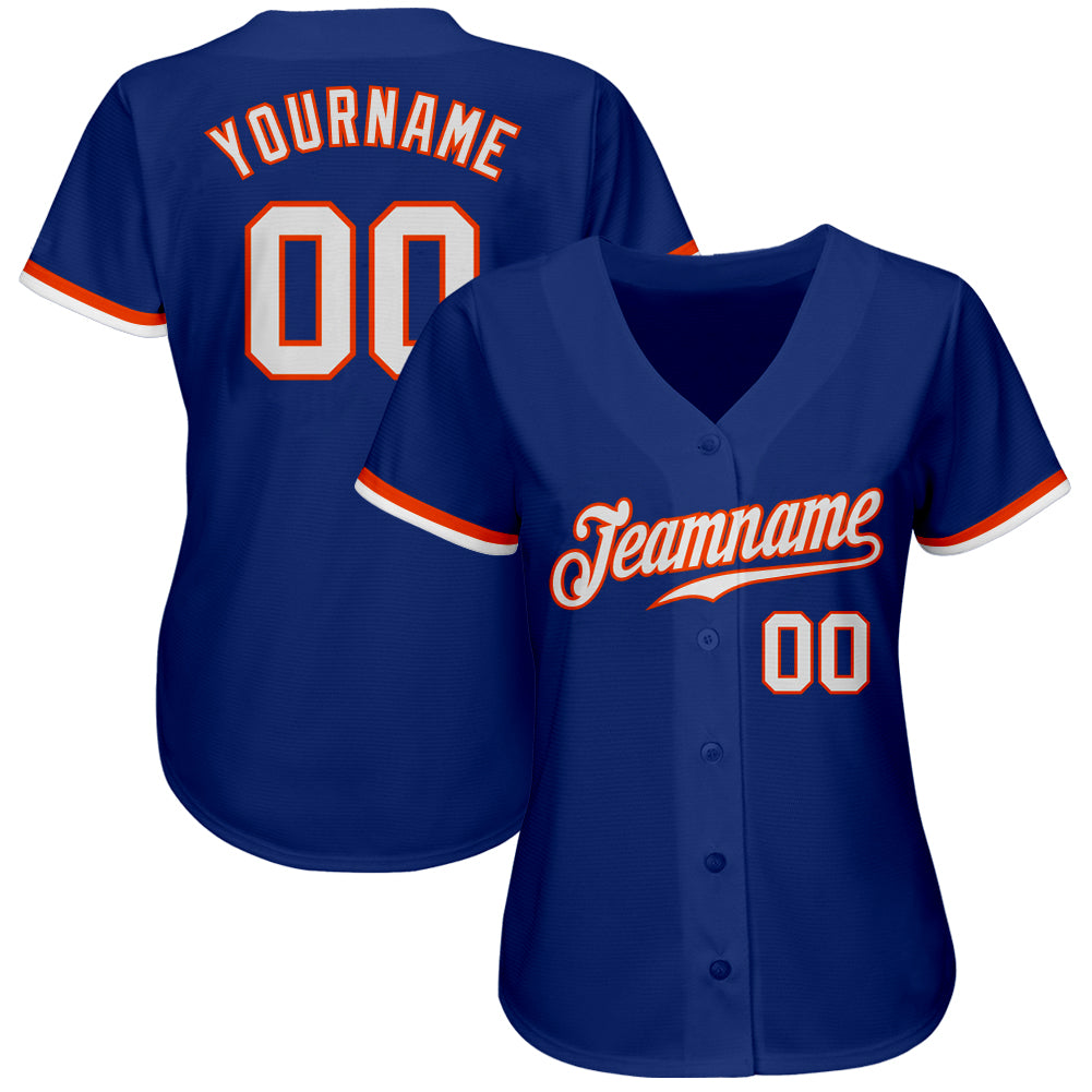 Custom Royal White-Orange Authentic Baseball Jersey