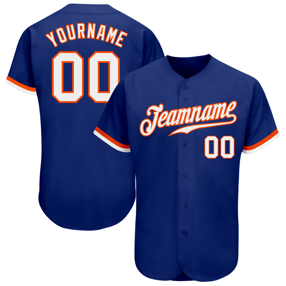 Custom Royal White-Orange Authentic Baseball Jersey